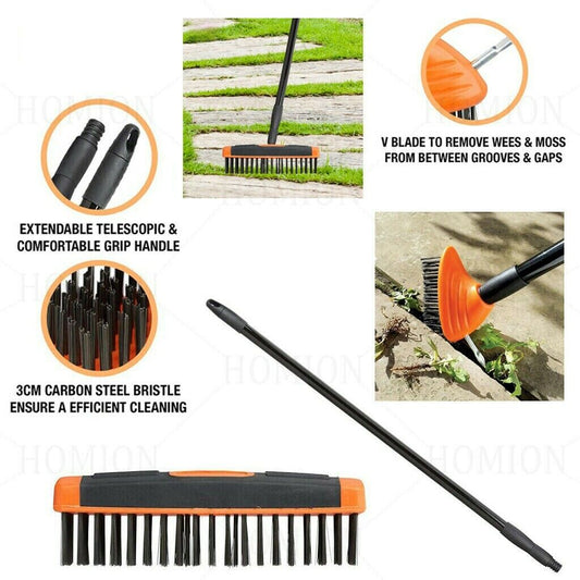 Telescopic Weed Wire Brush Broom Head Scrub Block Patio Deck Paving Moss Removal