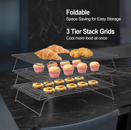 3 Tier Stackable Non Stick Cake Cooling Rack Cakes Cupcakes Biscuits Tray Stand