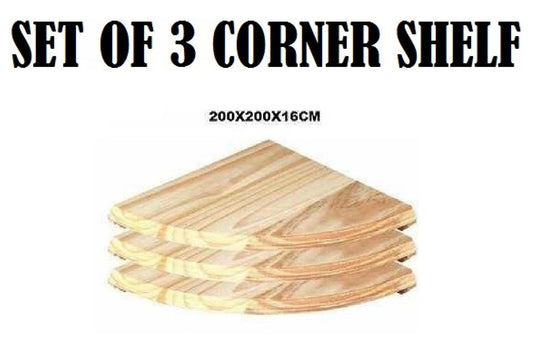 Set Of 3 Natural Wood Corner Shelf Wall Mounted Storage Wooden Unit Shelves Kit