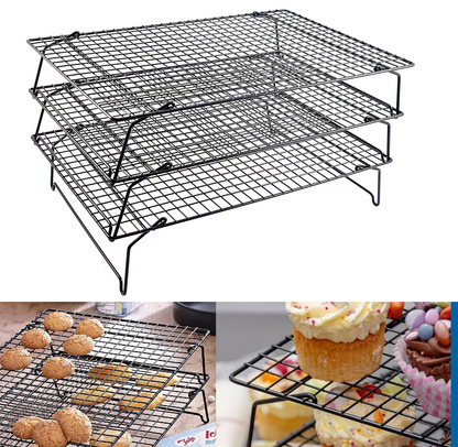 3 Tier Stackable Non Stick Cake Cooling Rack Cakes Cupcakes Biscuits Tray Stand