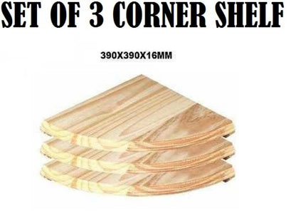 Set Of 3 Natural Wood Corner Shelf Wall Mounted Storage Wooden Unit Shelves Kit