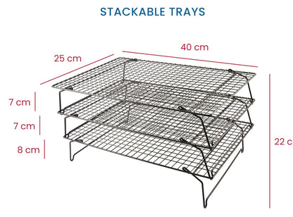 3 Tier Stackable Non Stick Cake Cooling Rack Cakes Cupcakes Biscuits Tray Stand