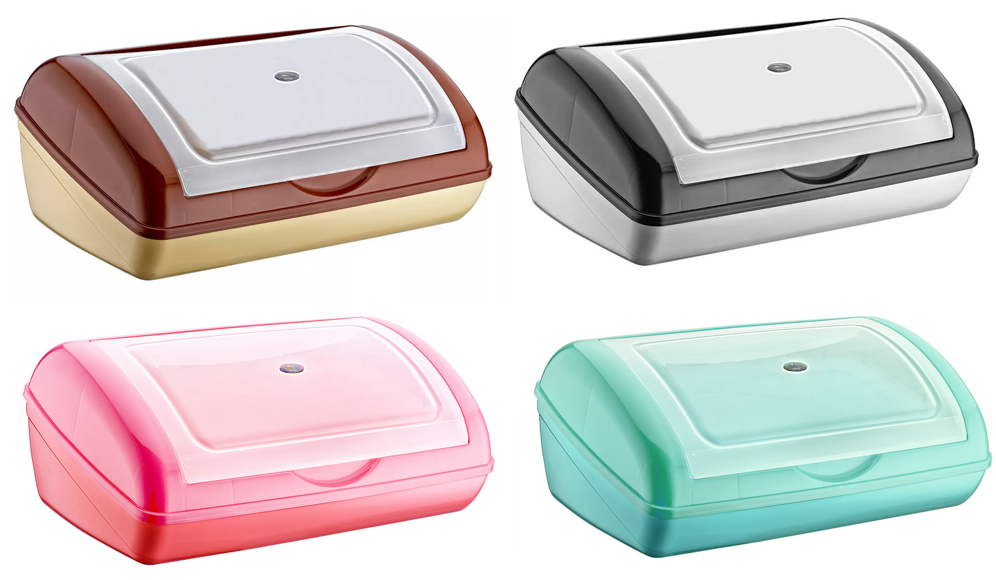 Plastic Multi-Colour Bread Bin Loaf Food Storage Kitchen Counter Top Lid Vintage