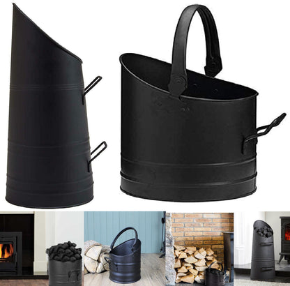 Black Fireside Iron Coal Bucket Hod Shuttle Log Fireplace Wood Ash Galvanized UK