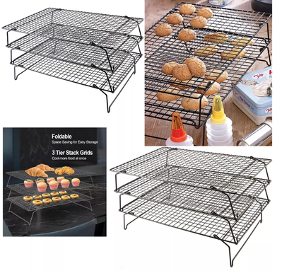 3 Tier Stackable Non Stick Cake Cooling Rack Cakes Cupcakes Biscuits Tray Stand