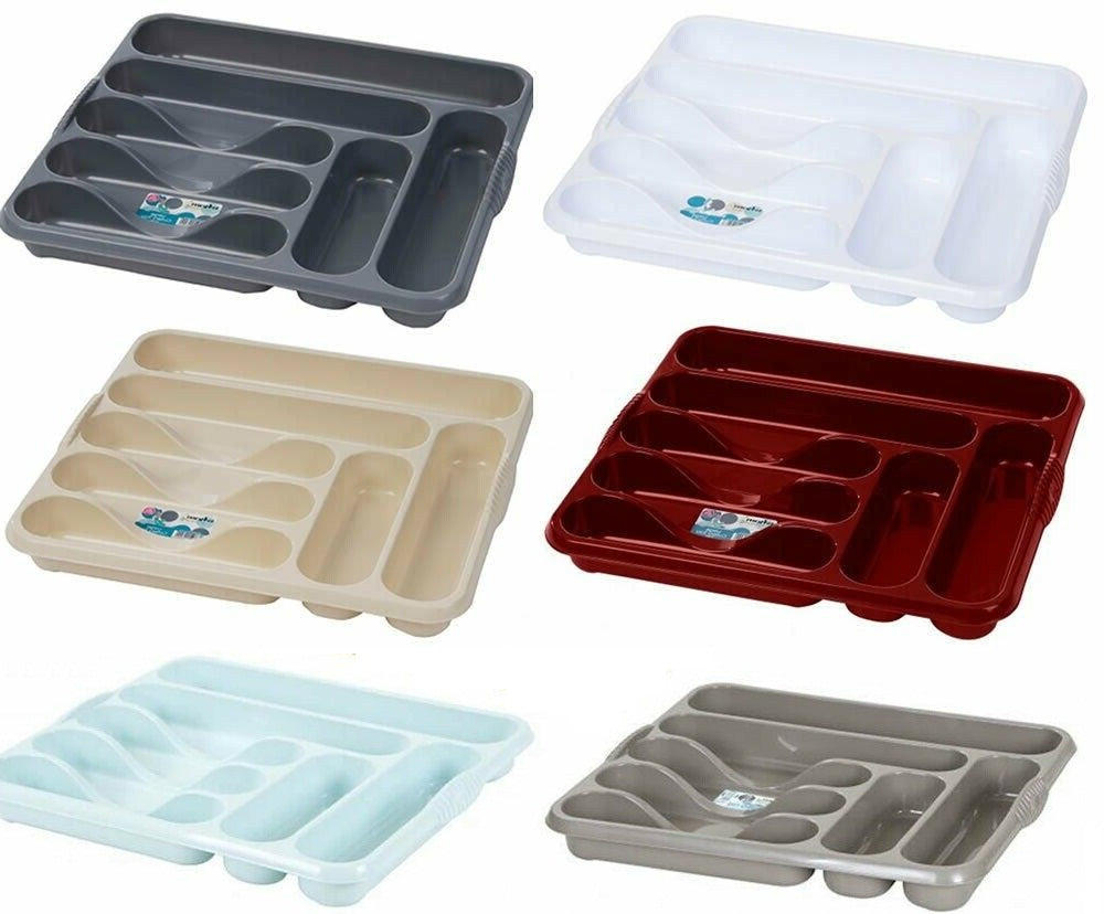 Plastic 7 Compartment Cutlery Tray Holder Organiser Drawer Insert Tidy Storage