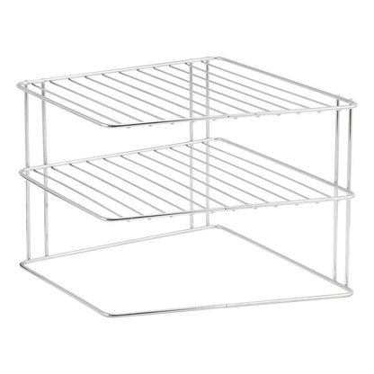 CORNER PLATE RACK 2 TIER WHITE COATED WIRE KITCHEN STORAGE PLATES ORGANISER TIDY