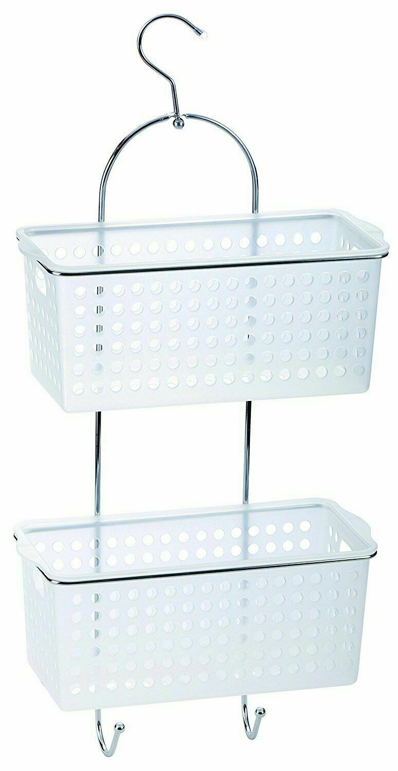 2 Tier Large Hanging Bathroom Organiser Unit Shower Rack Storage Caddy With Hook