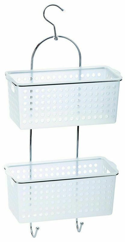 2 Tier Large Hanging Bathroom Organiser Unit Shower Rack Storage Caddy With Hook