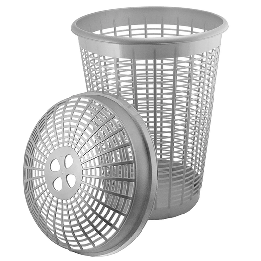 PLASTIC LAUNDRY WASHING CLOTHES LINEN STORAGE BIN BASKET SILVER 50 LITRE ROUND