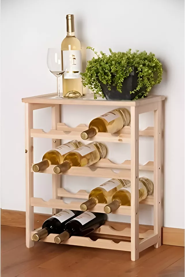 16 Bottles Wine Wooden Rack Stackable Display Shelve Side Cabinet Storage Holder