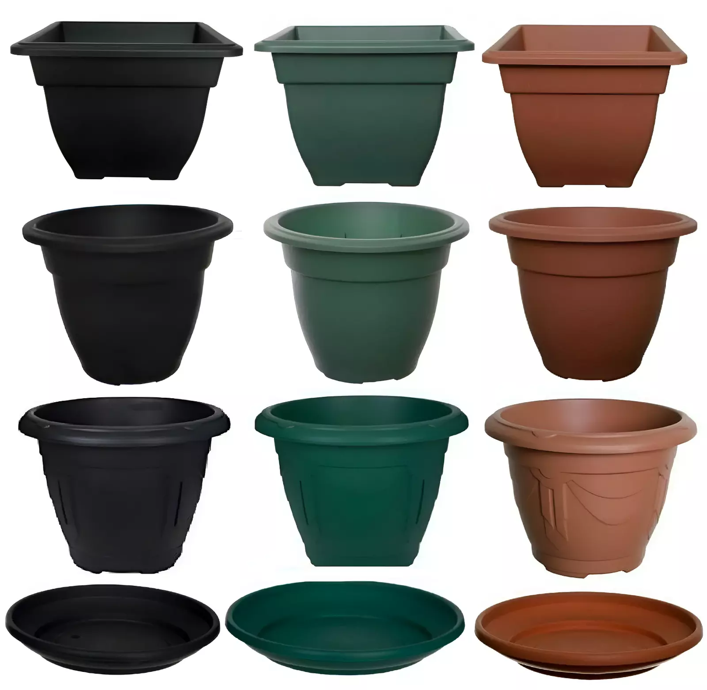 Plastic Venetian Square Plain Green and terracotta  Planter Saucer Plant Pot Size Dip Water Garden