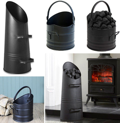 Black Fireside Iron Coal Bucket Hod Shuttle Log Fireplace Wood Ash Galvanized UK