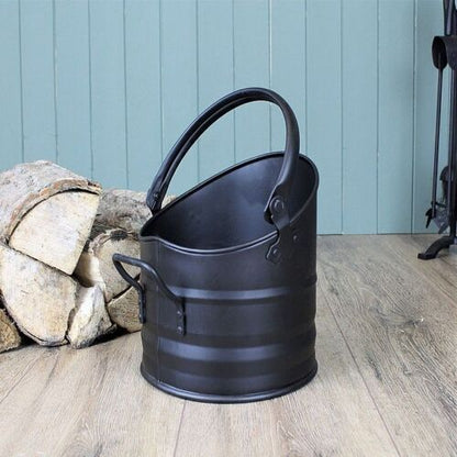 Black Fireside Iron Coal Bucket Hod Shuttle Log Fireplace Wood Ash Galvanized UK