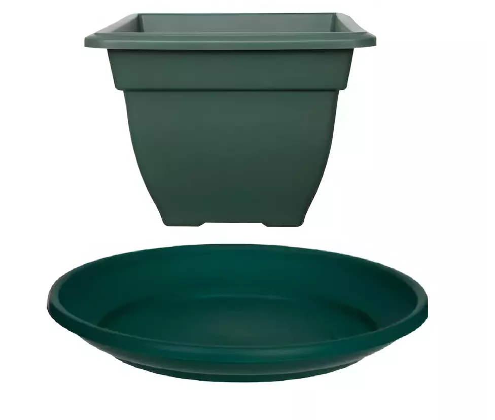 Plastic Venetian Square Plain Green and terracotta  Planter Saucer Plant Pot Size Dip Water Garden